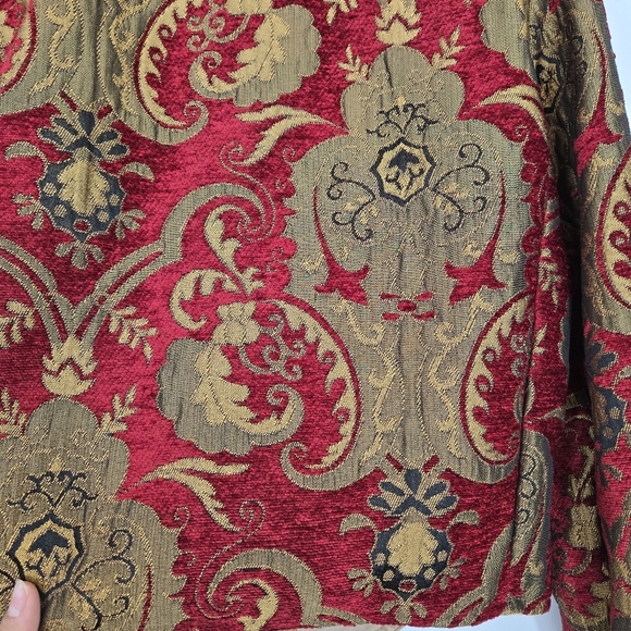 Expose Chenille Cropped Peaked Lapel Blazer Large Paisley Red Gold Western Vtg - Picture 11 of 16